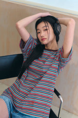マルチストライプハーフTシャツ