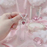 [ジェニーパーク Necklace] ローズピンクハートアンドリボン パールチョーカーネックレス