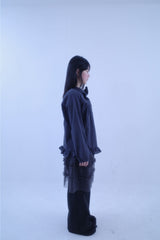 Check ribbon tie blouse (2color)