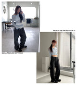 BLACK STRIPE WASHING DENIM PANTS