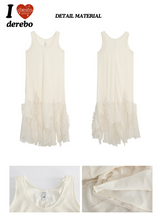ロングレースフリルスリーブレスドレス