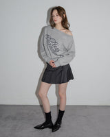 Studded One-shoulder Sweatshirt Melange Gray