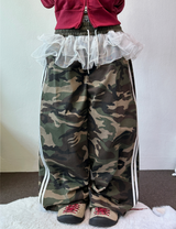 MILITARY CUTE LAYERED TRACK🤍🎀💘 CANCAN FRILL RUFFLE SKIRT PANTS 💚🩶2COLOR