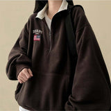 American Flag Coloring Fleece Semi-Zipup Anorak Sweatshirt