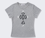 ストレッチ コットン スリム ショートスリーブ Tシャツ クロス メランジェ