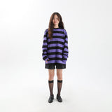 Striped Round Long Sleeve T-Shirts BK/PU