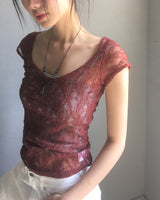 Nouvo see-through Lace Short Sleeve T-shirt