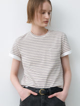 (T-6992)STRIPE POCKET SLIM TEE