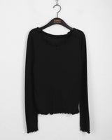 Nowell ハートカッティングシースルーテンセルウェーブUネック長袖Tシャツ