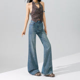 Dark Star Rhinestone Micro Flare Jeans – High Waist Relaxed Fit Wide Denim