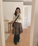 Luen midi checkered skirt Fall layered frill soft fit