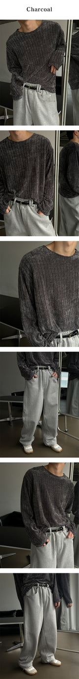 [S/S] カッティングラウンドネックベルベットニット (5color)
