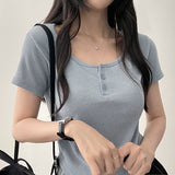 Deemo span button short sleeve tee