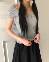 ビュキレーススクエアネックスリムショートスリーブTシャツ