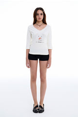 Rabbit Lace V-Neck Tee [White]