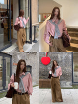 high-end pink loose fit long-sleeve shirt