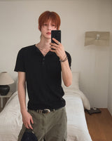 Montes Crop Henley Neck Short Sleeve T-shirt