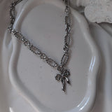 [イ・ヨンジ Necklace] バレエリボン ステンレス チェーン チョーカーネックレス