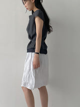 [Belt Set] Noir Drape Short Sleeve Blouse