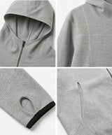 Waffle Crop Fingerhole Zip-up Hoodie Gray
