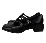 Two buckle Mary Jane square toe middle heel loafers (2 colors)
