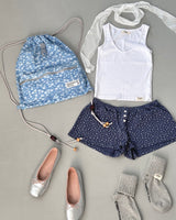 Floral denim string backpack_light blue
