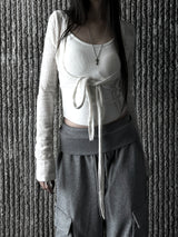 slub crop strap knit cardigan (4color)