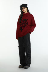 High-collared woolen reversible embroidered sweater for winter