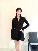 1060. Ribbon wrap pleats mini sk (2color)