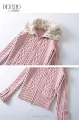 Lady Fur Knitwear Zip-Up Cardigan