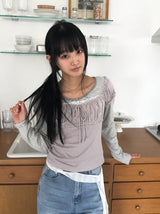 クランボーダーノースリーブクロップカーディガンセット