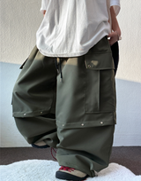 MIDDLE RIVET CARGO BALLOON PANTS 🍰🩶🖤💚4COLOR