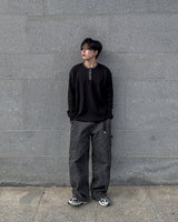 フィンガーホール ヘンリーネック ワッフル リンガー Tシャツ