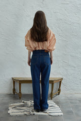Peeky check shirt_peach