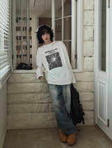 グローイングプリンティングベルベット長袖Tシャツ