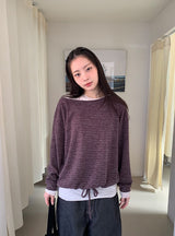 カラン オフショルダー ストラップ ストライプ ロングスリーブ Tシャツ