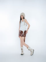 PLEATES WRAP SKIRT [BROWN]