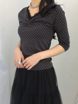 Lace V-Shirring Dot Top