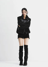 Fur-Trimmed Shearling + Deep Black Knit