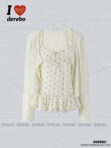 Dot frill choker Charcoal Cardigan Set