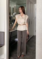 Roan Open Collar Cap Sleeve Blouse
