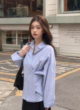 Today Loose Button Wrap Stripe Shirt (3color)