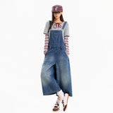 Vintage Washed 7/8 Wide-Leg Denim Overalls