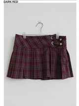 DOUBLE BUCKLE PLAID CHECK PLEATS SKIRT (2COLORS!)
