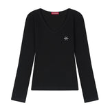 RIBBED V-NECK EMBROIDERED LONG SLEEVE (26STP-LSTS01)