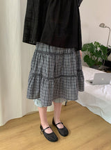 26SS★ [BAONHAUS] ヤンビチェックレースバンディングミディスカート