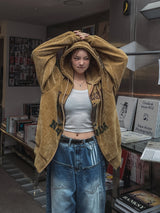 Nevada velvet two-way oversized hooded zip-up