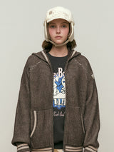KNIT MIX HOODIE ZIP UP [BEIGE]