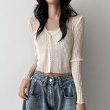 Eyelet See-through V-neck Cropped Cardigan (7 colors) #Salantem