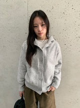 Mihro High Neck Hood Wool Knit Cardigan